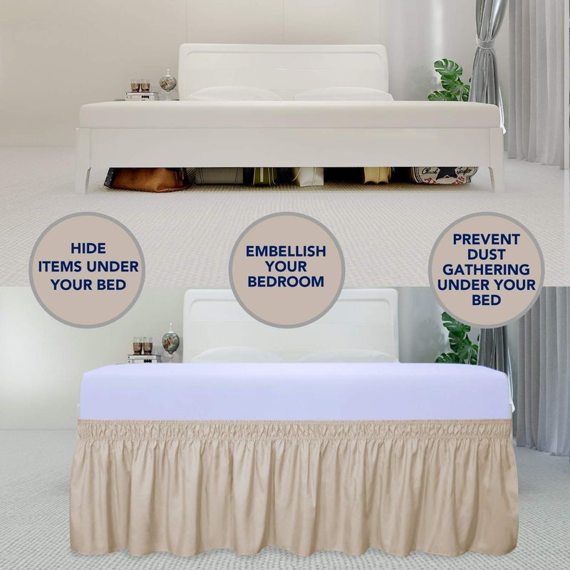 PureFit Wrap Around Ruffled Bed Skirt with Adjustable Elastic Belt - 18 Inch Drop Easy to Put On, Wrinkle Free Bedskirt Dust Ruffles, Bed Frame Cover for Twin, Twin XL and Full Size Beds, Beige - Image 3
